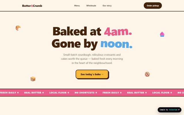 Butter & Crumb — bold, playful website design for a food brand sample